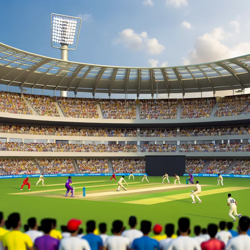 A mobile phone displaying an IPL betting app interface against a backdrop of a live cricket match.