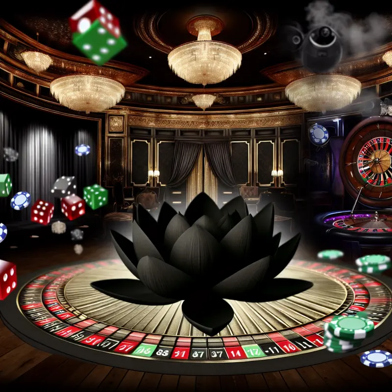 A photo of a confident male gambler with multiple screens, chips, and a dark casino background, symbolizing high-risk gambling.