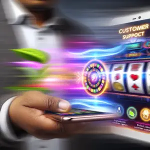 A person playing mobile casino games on a smartphone outdoors, representing ease and modern digital entertainment.