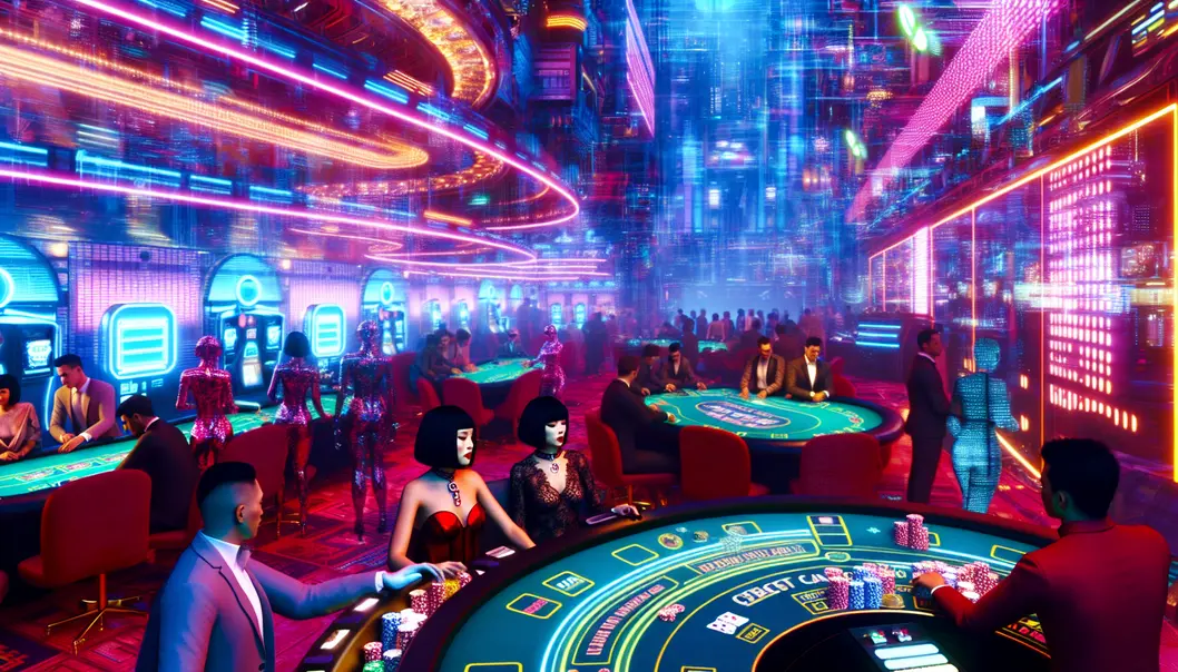 A dynamic cyberpunk city representing Decode Casino’s immersive, neon-lit gaming universe for high-risk enthusiasts.