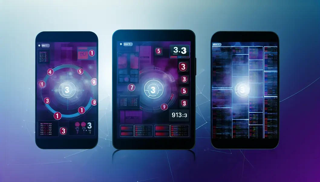 Three users engaging with mobile betting apps, showcasing high design and seamless interface experience.