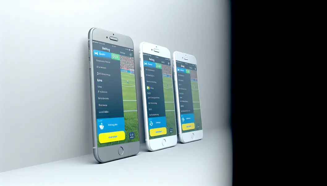 Three users engaging with mobile betting apps, showcasing high design and seamless interface experience.