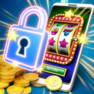 Close-up of a smartphone with Prima77’s slot game interface, emphasizing mobile accessibility and secure login.