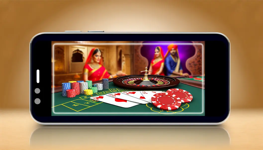 Showcasing the extensive game library and lively live casino environment on the Rajabets mobile app in India.