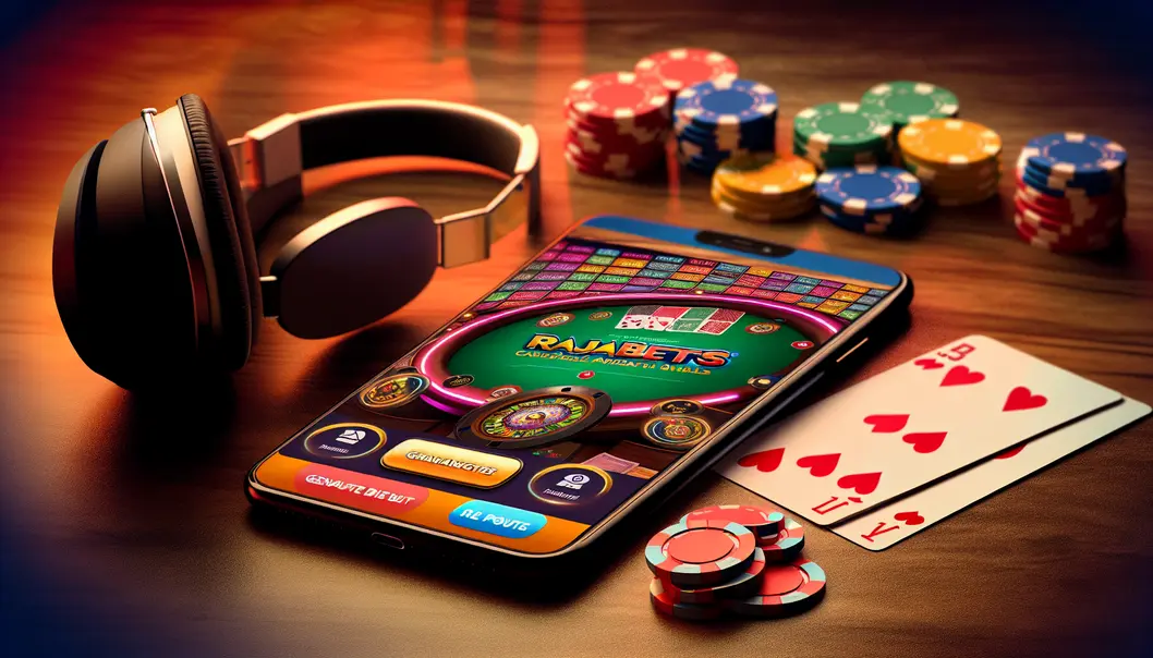 Showcasing the extensive game library and lively live casino environment on the Rajabets mobile app in India.