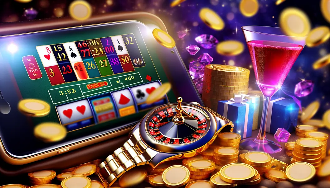 A sleek mobile device featuring top-rated casino apps with vibrant graphics and gaming elements, perfect for high-risk players seeking quick wins.