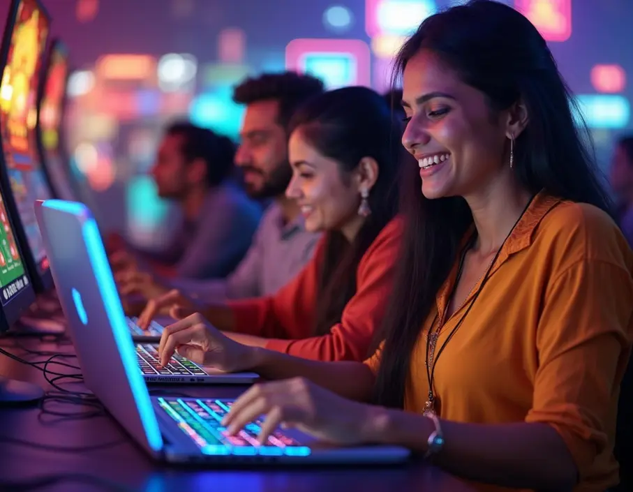 An image of Indian players using smartphones and tablets to play online casino games, symbolizing engagement and trust in Puntit's platform.