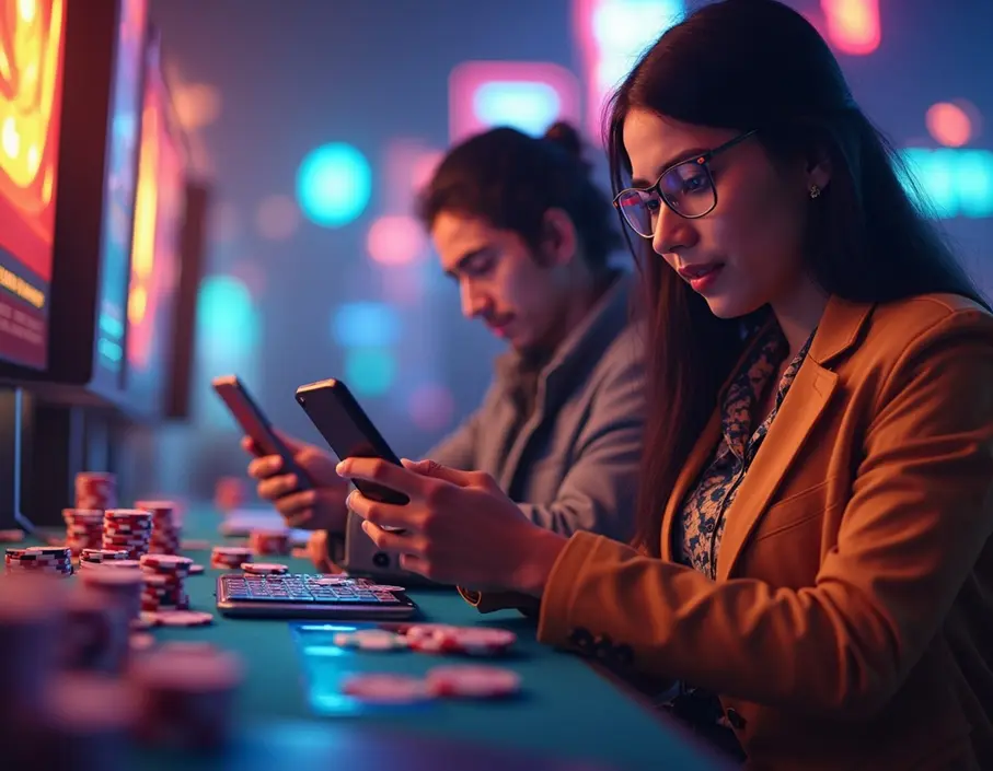 Indian users playing online casino games on smartphones with a modern digital background.